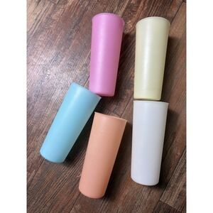 5 Vintage Tupperware 107 Pastel 16 oz Cups Mixed Colors - Lot of Plastic 6.5"